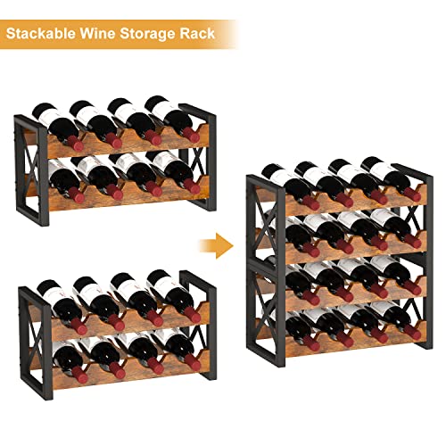2-in-1 Wine Rack Countertop, Small Wine Rack Organizer Holder, Wooden Wine Rack Inserts for Cabinet, Stackable Wine Rack for Kitchen,Home Bar (16 Count)