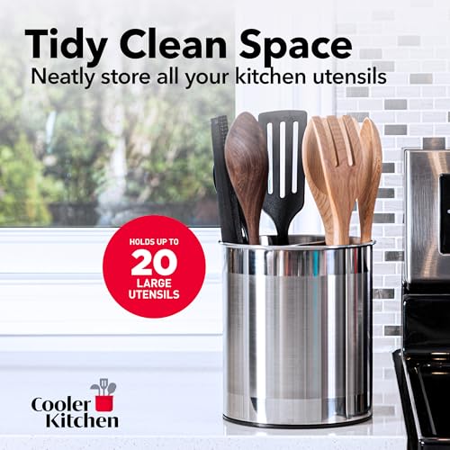 Rotating Extra Large Stainless Steel Utensil Holder Caddy with Sturdy No