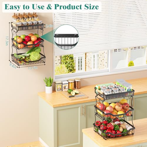 3 Tier Countertop Fruit Mesh Basket for Kitchen