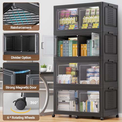 200Gal XL Stackable Storage Bins Foldable Box Cabinet for Home 4Pack Black (4 Count)