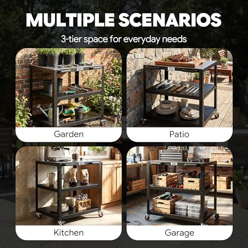 3 Shelf Pizza Oven Table with Lockable Wheels