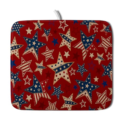4th of July Dish Drying Mat for Kitchen Counter Patriotic Red Absorbent Dishes Dryer Pad
