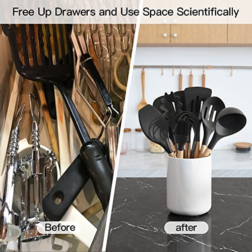 White Large Utensil Holder for Kitchen Counter