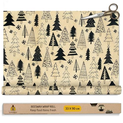SuperBee Beeswax Wrap Roll XL 35x13" Reusable Food Wrap Holiday Print