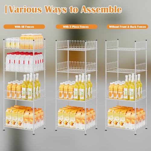 Water Bottle Holder Organizer 4 Tier Drink Can Shelf Organizer Rack for Floor Freestanding Water Bottle Rack Stand Beverage Storage Shelf for Pantry Kitchen Food Storage (4 Count)