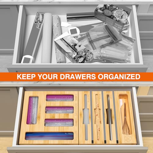 9 IN1 Bamboo Storage Bag Drawer Organizer with Cutter