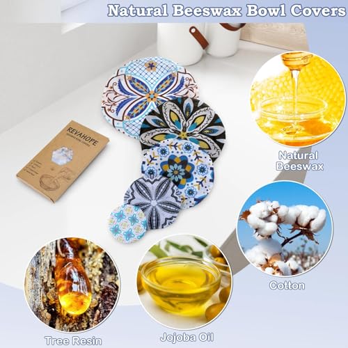 5Pcs Reusable Beeswax Elastic Bowl Covers for Bread Proofing and Food Cover (5 Count)