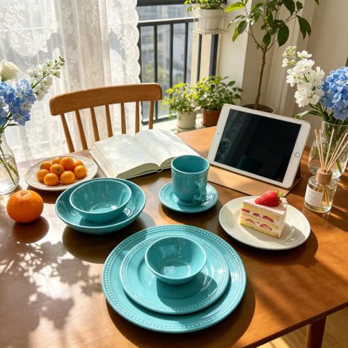 HomeVSS 56 Pc Pearl Dots Stoneware Dinnerware Set