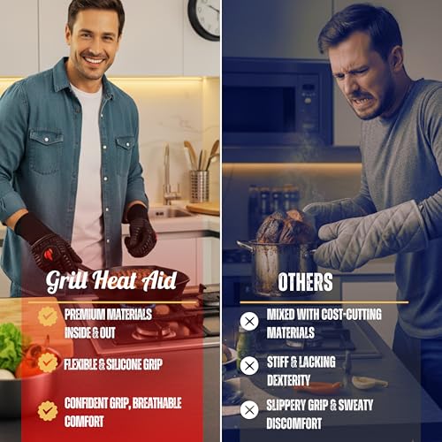 BBQ Grill Gloves Heat Proof for Men 932°F Grilling Fire Pit (2 Count)