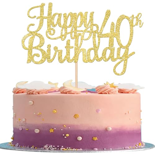 1 PCS Happy 40th Birthday Cake Topper Gold Glitter Cheers to 40 Years Birthday Cake Pick 40 Fabulous Cake Decoration for Happy 40th Birthday Anniversary Party Decorations Supplies