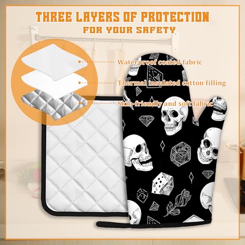 Skull Head Oven Mitts and Pot Holders (4 Count)