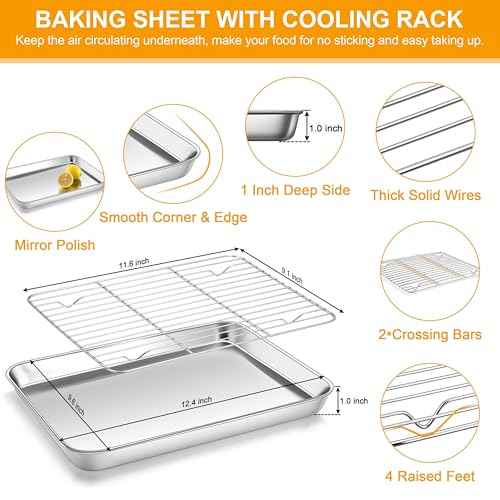 12x10 Inch Stainless Steel Quarter Sheet Pan with Cooling Rack Set (5 Count)