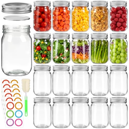 20 Pack 12oz Mason Jars with Silver Lids and Bands (20 Count)