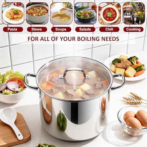 16-Quart 18/10 Stainless Steel Stock Pot with Lid, Large Heavy Duty Soup Pot Compatible with Electric, Gas, Induction and Gas Cooktops, Non-Toxic & Corrosion Resistant, Dishwasher Safe