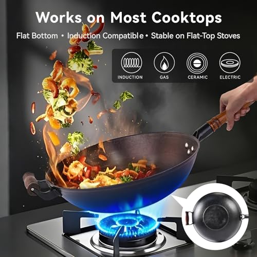 13.4" Cast Iron Wok with Glass Lid