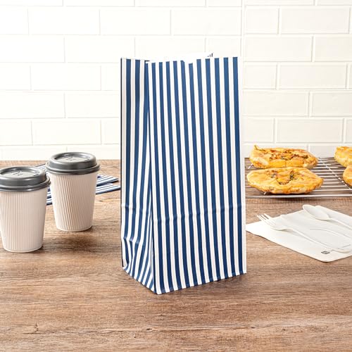 Blue And White Stripe Paper Bag (100 Count)