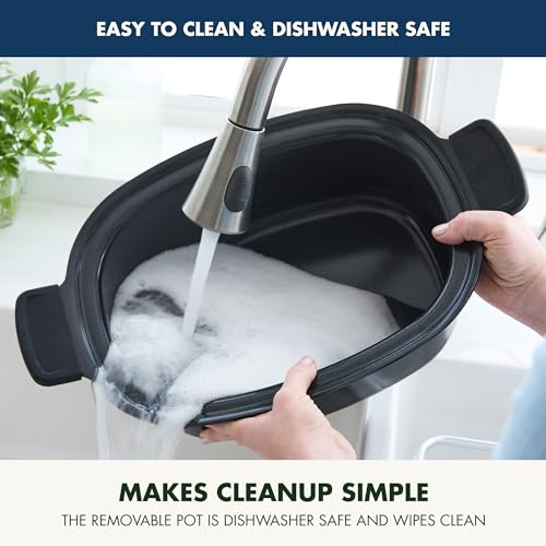 Elite 8-in-1 Programmable 6QT Electric Slow Cooker,Dishwasher Safe Lid & Removable Crock, PFAS-Free Healthy Ceramic Nonstick Multi-Cooker,Sear, Sauté,Brown,Steam Basket,Roast, Oxford Blue
