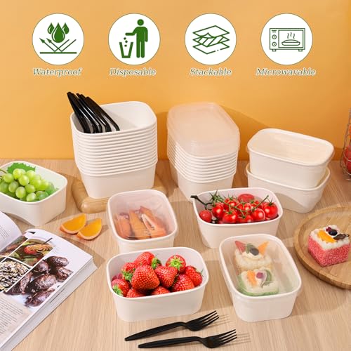 50 Pack 29oz Disposable Meal Prep Containers with Lids & Forks (50 Count)