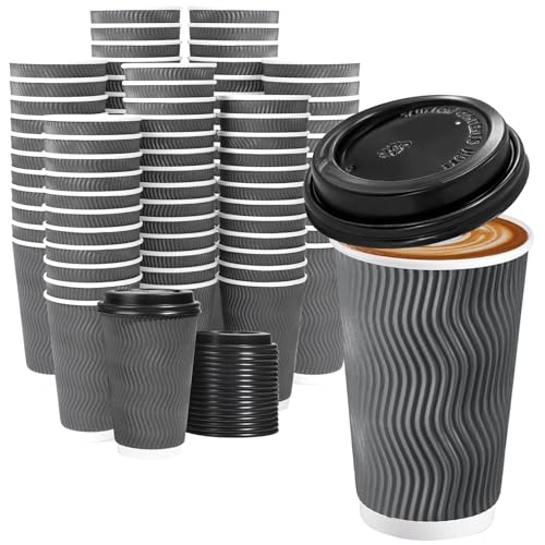 500 Pack 16 oz Insulated Disposable Coffee Cups With Lids (500 Count)