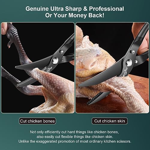 Heavy Duty Poultry Shears Spring Loaded Titanium Plated 10.3" Black