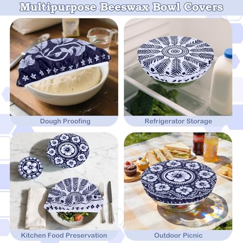 5Pcs Reusable Beeswax Elastic Bowl Covers for Bread Proofing and Food Cover (5 Count)