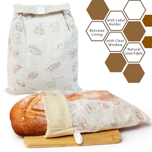 Reusable Beeswax Bread Bags for Homemade Sourdough with Clear Window (2 Count)