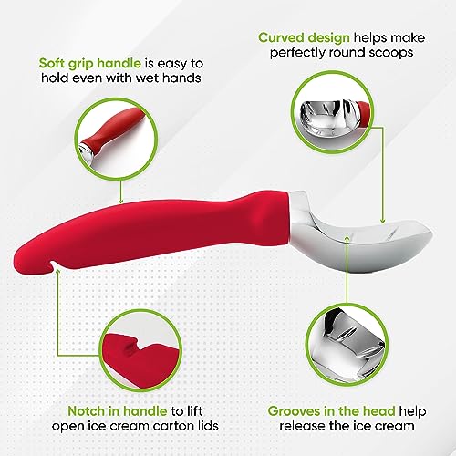 Heavy Duty Metal Ice Cream Scoop with Soft Grip Handle