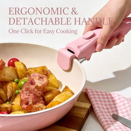 Ceramic Cookware Set Non Stick 8Pcs Pots and Pans Set Removable Handle Induction Kitchen Cookware Set with Frying Pans Oven Safe