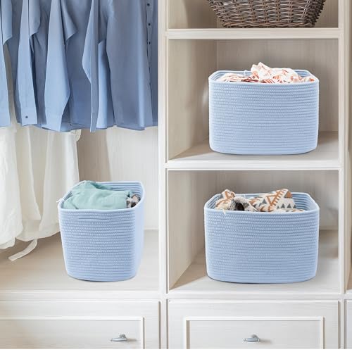 Woven Cotton Rope Storage Baskets 15x10x9.3" 3 Pack Light Blue