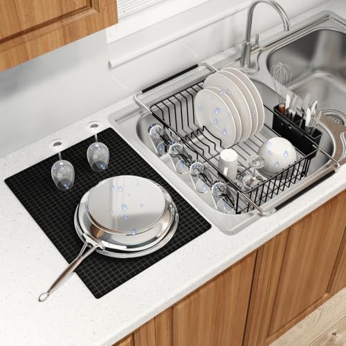 Expandable Dish Drying Rack Over Sink with Extra Drying Mat
