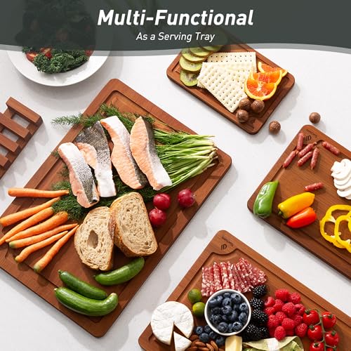 Bamboo Cutting Board Set Non Slip Feet with Holder Over Sink Father Day Dad Parents Papa Stepdad Pappy Poppy Pawpaw Who Want Nothing Everything Future Groom Bride Christmas Happy Birthday Gifts Ideal (4 Count)