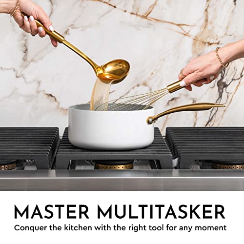 White and Gold Kitchen Utensils Set with Holder