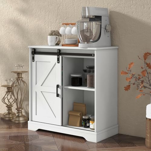 Sliding Barn Door Buffet Sideboard Storage Cabinet Coffee Bar Kitchen Farmhouse Style