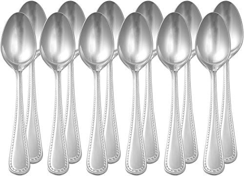 Stainless Steel Dishwasher Safe Dinner Spoons with Pearled Edge (12 Count)