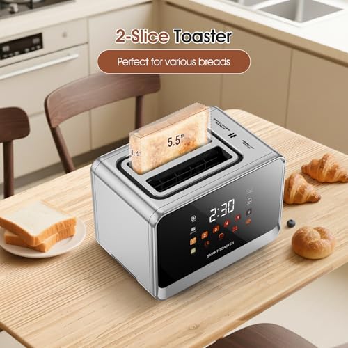 Toaster Touch Screen Toaster 2 Slice with LCD Display Stainless Steel Digital Timer Toasters 6 Bread Types& 6 Shade Settings Smart Extra Wide Slots Tostadora With Bagel Cancel