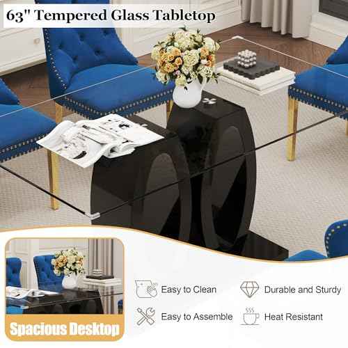 63" Glass Dining Table Set for 6