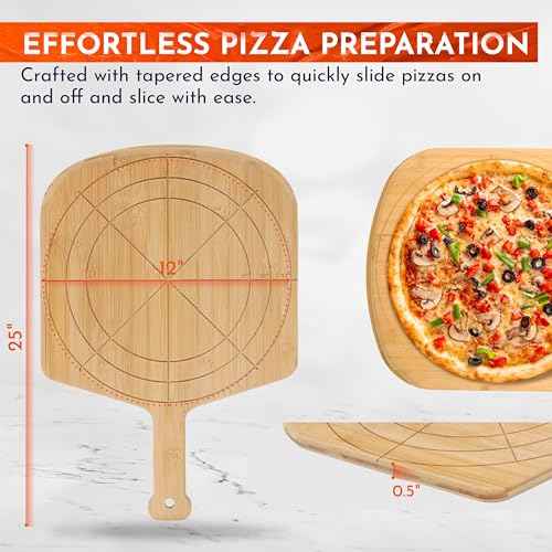 Wooden Pizza Peel 12 Inch Board with Engraved Sizes
