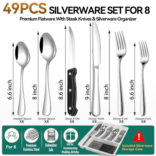 49 Piece Silverware Set with Organizer (49 Count)