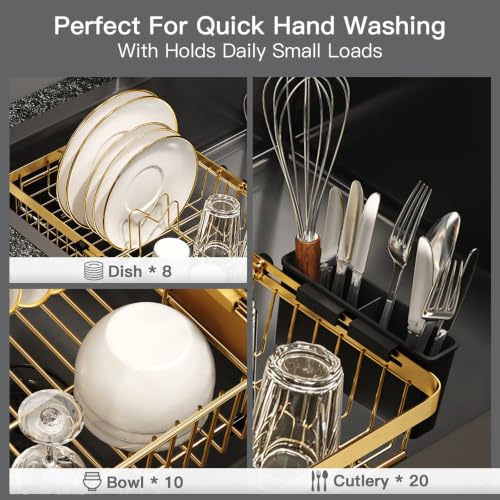 Gold Expandable Dish Drying Rack Over The Sink with Anti Slip Grip
