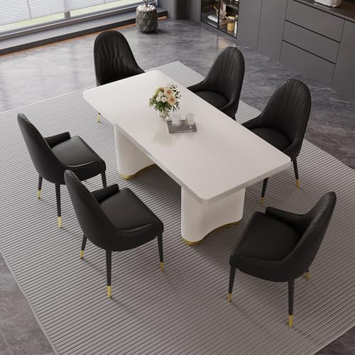 Black Dining Chairs Set of 2 with High Backs Mid Century Modern Kitchen Dining Room Chairs PU Faux Leather Upholstered Large Padded Accent Chair with Legs (2 Count)