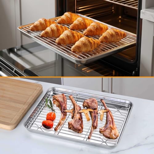 10x12 Inch Stainless Steel Quarter Sheet Pan with Wire Cooling Rack