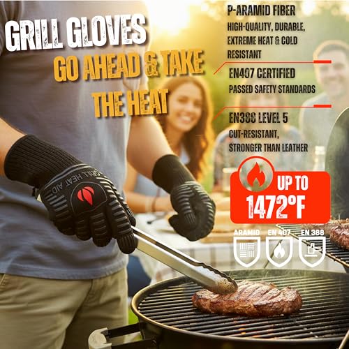 BBQ Grill Gloves Heat Proof for Men 932°F Grilling Fire Pit (2 Count)