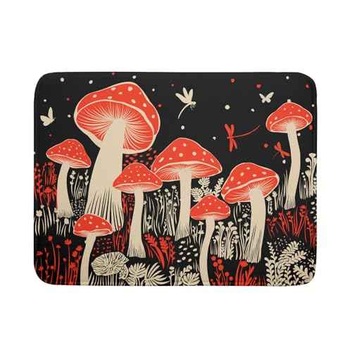 Red Mushroon Dish Drying Mat for Kitchen Counter Black Microfiber Absorbent Dish Pad 24 x 18 in