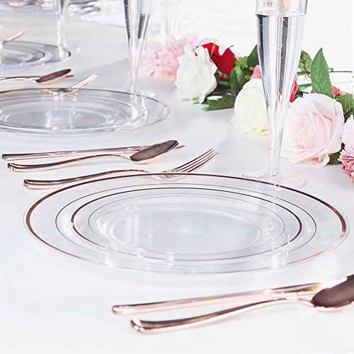 60 Pcs Rose Gold Plastic Plates (30 Count)