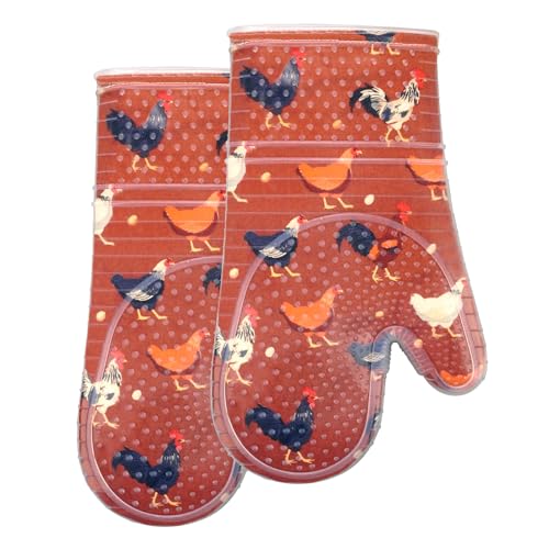 Oven Mitts with Transparent Clear Silicone Shell and Nice Shell Flower Printing (2 Count)