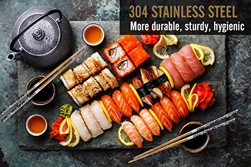 Chopsticks Reusable Titanium Plated Metal Chopsticks 304 Stainless Steel Chopstick Dishwasher safe Japanese Korean lightweight Engraved Anti