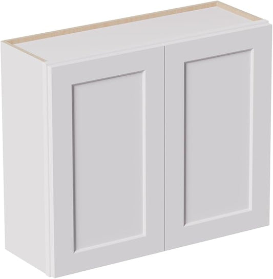 36 Inch Laundry Room Cabinets Wall Mounted, Solid Wood Over The Toilet Storage Cabinet, Bathroom Organizer Cabinets with 2 Shaker Door & Shelves, Easy to Assemble for Kitchen, Garage - White