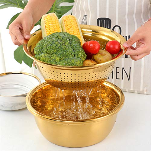 3-In-1 Multifunctional Grater Basin Colander Strainer Set, Mingcheng Stainless Steel Kitchen Grater/Drain Basket/Bottom Basin for Washing Rice, Fruits, Vegetable, Grater with Container (Rainbow) (3 Count)