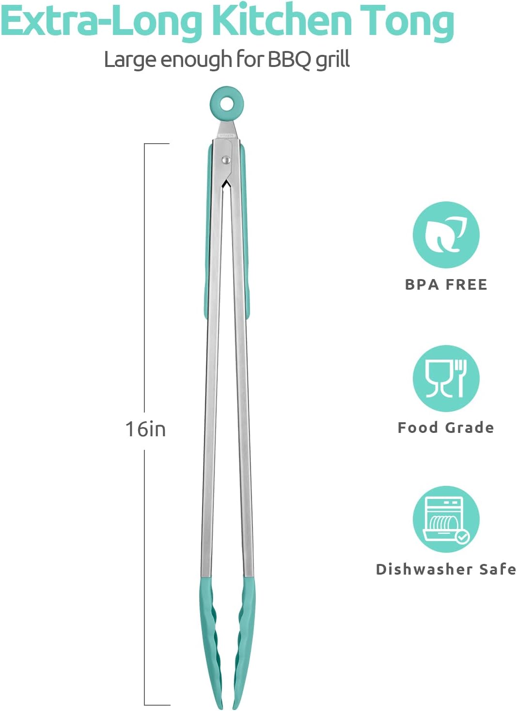 600ºF Heat Resistant Kitchen Tongs: U-Taste 16 in Extra Long Large Silicone Cooking Tong with Sturdy Non Stick Rubber Tips & Non Slip Silicon Coated 18/8 Stainless Steel Handle for Grill BBQ(Aqua Sky) - Culinary Roots