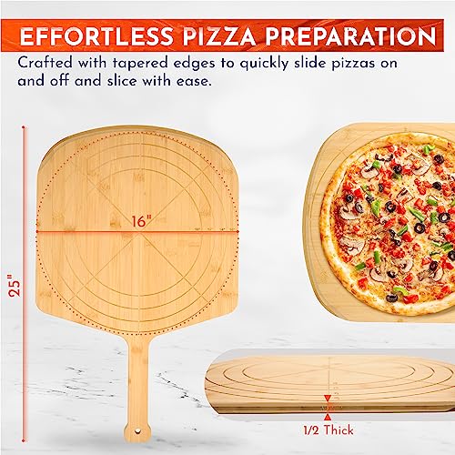 Wooden Pizza Peel 16 Inch Board with Engraved Sizes